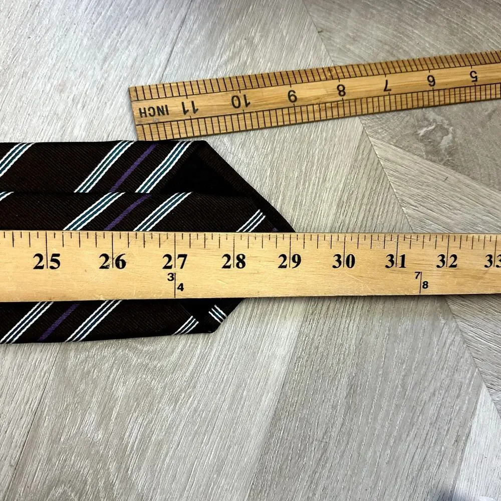 Hickey Freeman Brown Diagonal Stripe Silk Tie Blue White Purple